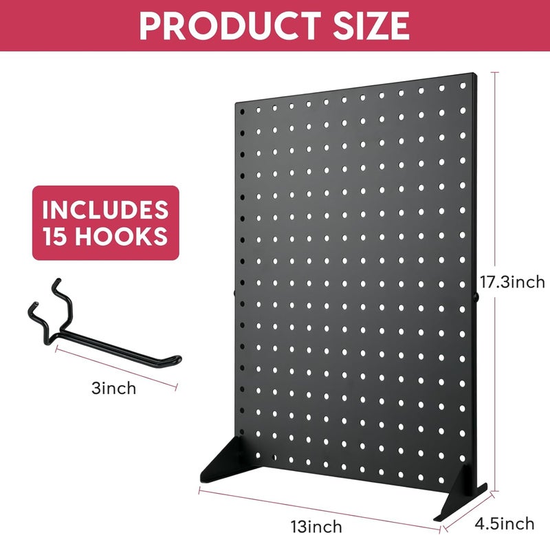 SIBRANT Metal Pegboard Display Stand With 15 Peg Board Hooks Accessories, Desk Pegboard Panels, Merchandise Display Rack for Selling Accessories Vendors & Events Retail Craft Shows & Fairs (17*13Inch, Black） - Image 2